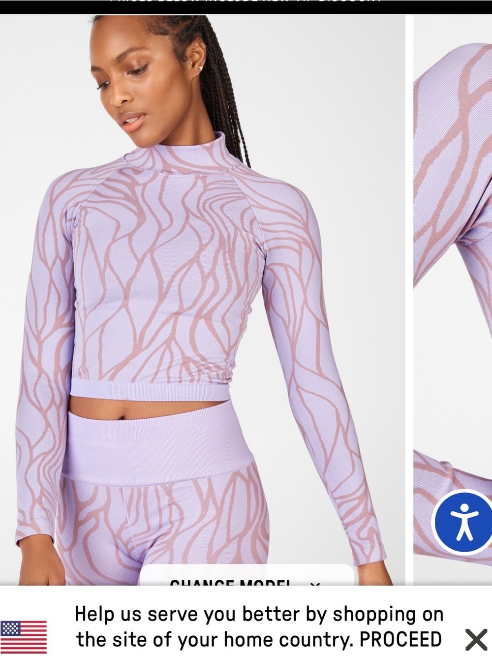 Fabletics Lavender and Beige Mock Neck Pullover ptp 15-18 length 18